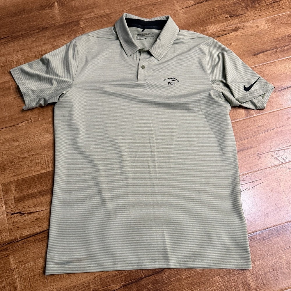 Nike Dri-FIT Polo Shirt Mens Green Stripe Short Sleeve 1914 Diablo CC Sz Large